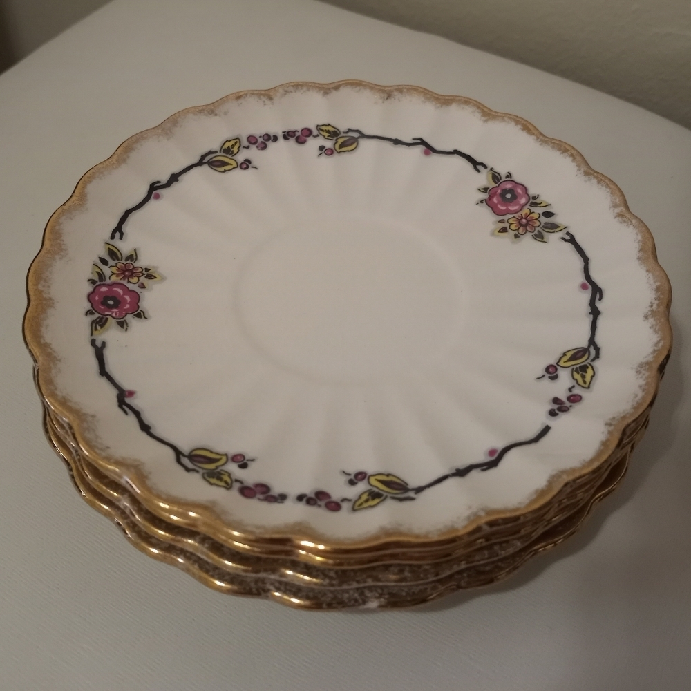 Gold, Pink, Yellow Floral Plates